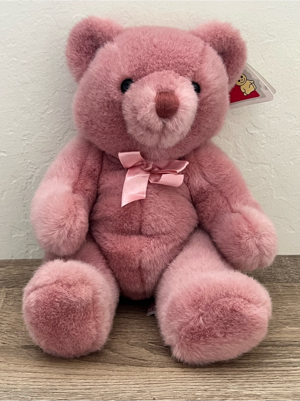 NWT Dakin Rosewood Pink Teddy Bear Jointed Vintage 1989 Satin Bow Plush 14"